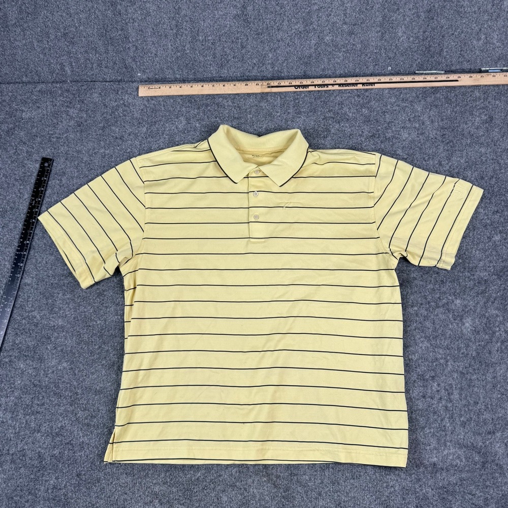 PGA Tour Polo Mens Size XL Yellow Black Striped Short Sleeve Athletic Golf Shirt